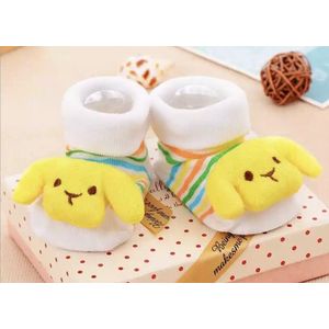 Super schattige babysokken - Baby Sokken - New born sokken - Kraamcadeau voor Jongen of Meisje - Babyshower Cadeau - Kraammand - Hond - Geel