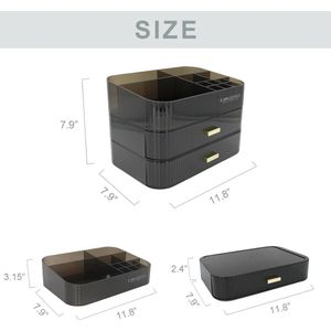 Make-up organizer met 2 laden, cosmetica-organizer voor slaapkamer en badkamer, ijdelheid werkbladen, grote capaciteit, cosmetica-opbergdoos voor huidverzorging, crème, parfum, zwart