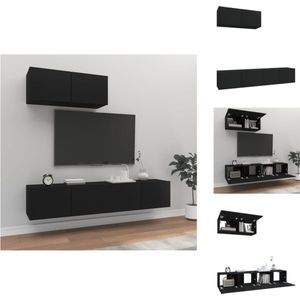 vidaXL TV-meubelset - zwart bewerkt hout - 80 x 30 x 30 cm (L x B x H) - 3 stuks - Kast