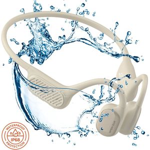 Goods&Co PRO Bone Conduction Headphone - Draadloze sport Oordopjes – Hardloop oortjes - Open Ear Koptelefoon - Sporthoofdtelefoon – IP68 Waterdicht - 32GB geheugen – Bluetooth – Geschikt voor Smartphone & Laptop / Beige (2025 model)