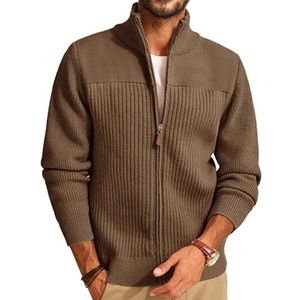 Heren Gebreide Volle Zip Cardigan met Opstaande Kraag en Geribde Winter Vest