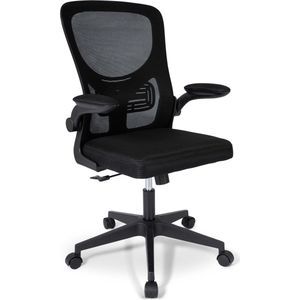 Ergodu - Bureaustoel met Opklapbare Armleuningen - Verstelbare Kantoorstoel met Draaiwieltjes - Office Chair - In Hoogte Verstelbaar - Zwart