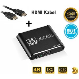 Professional HDMI-Splitter – 1x-in 2x-uit – Dupliceert – 2 poorts 4K Ondersteunt alle resoluties + 3D, Inclusief 1m HDMI Kabel!