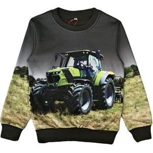 Kinder Sweater Donkergrijs – Stoere Deutz Tractor Print – Jongens & Meisjes Trui – Maat 92 – 65% Katoen