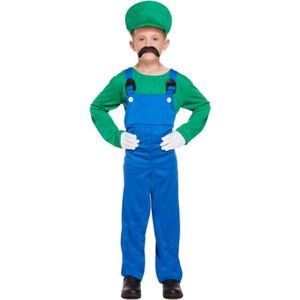 Loodgieter Luigi Kostuum Kinderen - Shirt Jumpsuit En Hoed - Verkleedkleren Kinderen - Groen - Maat 104/116