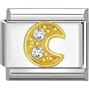 Quiges - Schakel - Bedel - 9mm - charms - Goud - Zirkonia - alfabet - letter C - Geschikt voor - Nomination- armband - Schakelarmband - italy bedels armband