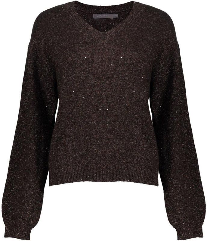 Geisha - 54542 - Trui - Brown/copper - Met V-hals en Glitter