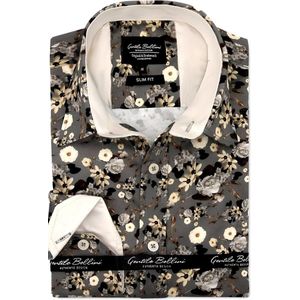 Luxe Satijn Overhemd Bloemen - Slim Fit -3104 - Groen