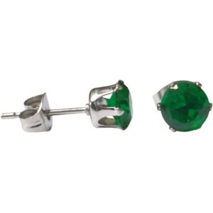 Aramat Jewels - Zirkonia Oorknopjes - 6mm -Emerald Groen - Ronde Stalen Oorbellen met Geboortesteen voor Mei - Uniseks Zirkonia Oorstekers voor Meisjes - Groene Oorknopjes