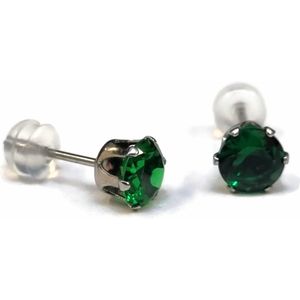 Aramat jewels ® - Zirkonia zweerknopjes rond 6mm oorbellen emerald groen chirurgisch staal
