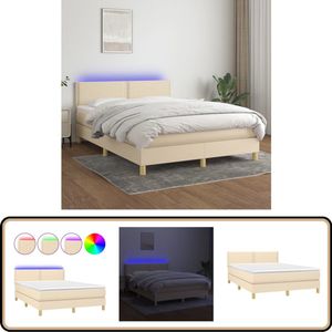 vidaXL Boxspring met LED - crème - 140x200 cm Boxspring Bed - Creme Bed - Verstelbare Hoofdbord - Led Verlichting - Pocketvering Matras
