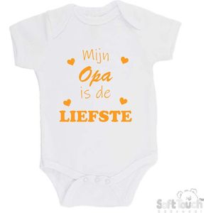 100% katoenen Romper ""Mijn Opa is de liefste"" Unisex Katoen Wit/mosterd Maat 56/62