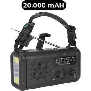 Noodradio - Solar Opwindbaar - 20.000 mAH Powerbank - Geschikt voor iedere situatie - Radio All in 1 pack - Noodpakket voor Avontuur en Oorlog - Nood Radio - Noodrantsoen - Beste Noodradio van 2025!