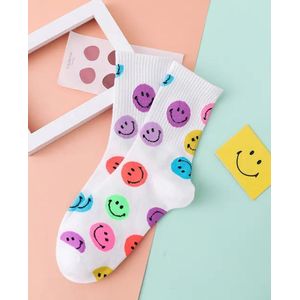 happy socks - vrolijke sokken - wit - dames - funny socks - smile face - maat 36-40