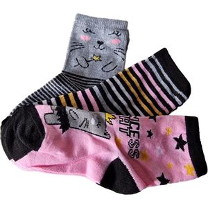 Ruinur Kindersokken - Katoenen Sokken - 3 Paar - Maat 23-26 - Roze Multicolour