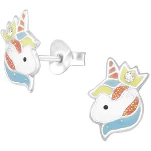 Aramat Jewels Oorbellen - Unieke Zilveren Unicorn Oorbellen - Kristal & Emaille - Zilver - Vrouwen - Kinderen - [10mm]