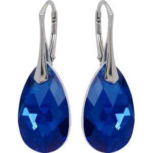 DBD - Zilveren Oorbellen - Druppel - Swarovski Kristal Elements - Capri Blauw - 22MM - Anti Allergisch