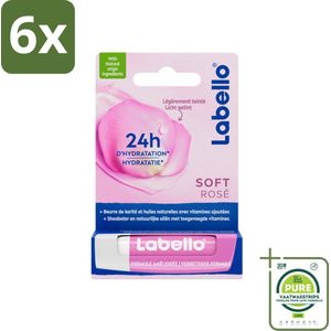 Labello – Lippenbalsem – Soft Rosé – Lippenbalsem – 24H Hydratatie - Voordeelverpakking - 6 stuks - Hydraatende lippenbalsem - Roze lippenbalsem