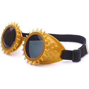 KIMU Goggles Steampunk Bril Met Spikes - Goud Montuur Zon - Zonnebril Glazen - Gouden Motorbril Burning Man Rave Space Stofbril Zijkleppen Festival