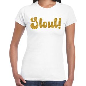 Bellatio Decorations Verkleed T-shirt dames - Stout! - wit - glitter goud - fout/goud/stout L