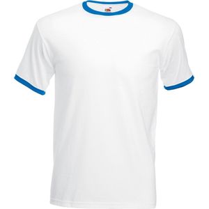 Fruit Of The Loom - Ringer T-shirt - Wit/Royaal Blauw - Korte Mouwen