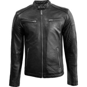 Leren heren jas met rechte rits zwart Moderno - Maat 6XL