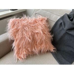 2-Set Faux Fur Pillow Covers ASTRADAVI - Pluche Sierkussenhoes - 43x43 cm - Zalmroze