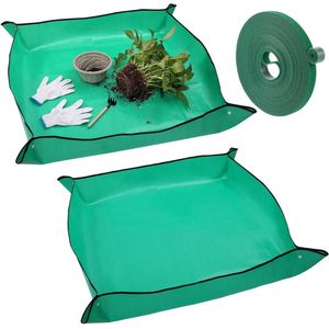 2 stuks waterdichte PE plantenverpotmatten met 1 groene plantenband - 10 m x 10 mm