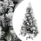 The Living Store Kerstboom Scharnierend Groen/Wit 225 cm - PVC/PE/Staal met 1.120 PVC uiteinden - 80 PE uiteinden en 74 dennenappels