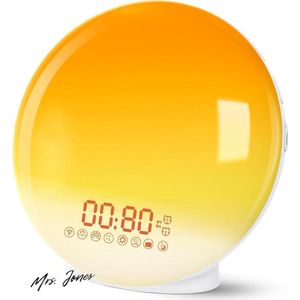 Mrs. Jones Wake Up Lichtwekker zonsopgang-zonsondergangsimulatie twee wektijden 7 natuurgeluiden FM-radio sluimerfunctie volwassenen kinderen .