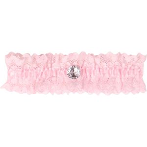 Roze kousenband met kant en strass knoopje