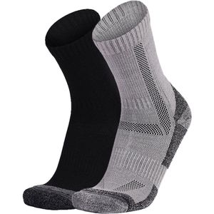 Gloovon® - Wandelsokken anti blaren - 2 Paar - Merinowolmix - Hoge kwaliteit Langdurig Wollen Sokken - Wandelsokken Dames Heren - Grijs/Zwart - Maat 39-45