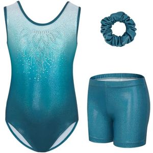 Driedelige Gymnastiekset voor Meisjes, Mouwloos Turnpakje met Korte Broek en Haarband, Geschikt voor 3-12 Jaar