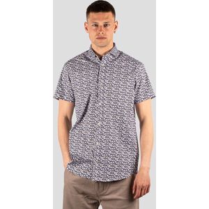Pre End overhemd - blouse Joel - korte mouwen - wit/blauw/bruin print - maat L