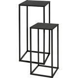 H&S Collection planten standaard/verhoger set - 2-delig - zwart/grijs - metaal/mdf - 50 en 60 cm hoog