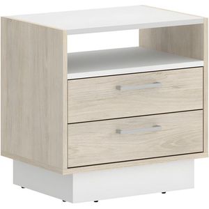 Nachtkastje - 2 lades en 1 nis - Naturelkleur en wit - LEANDRE L 50 cm x H 51 cm x D 38 cm