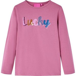 vidaXL-Kindershirt-lange-mouwen-met-woord-in-pailletten-128-frambozenkleur