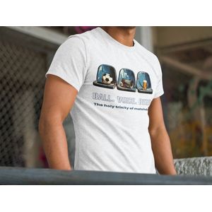Voetbal Fanshirt - Ball. Voice. Beer. - De heilige drie-eenheid van de wedstrijddag - Wit Maat M