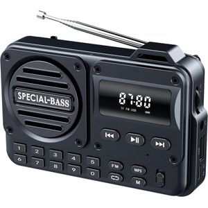 Carbon Black Bluetooth draagbare radio - FM-radio en TF-kaartspeler - USB-C-oplaadfunctie met LCD-scherm - Draagbare luidspreker geschikt voor wandelen/joggen en gebruik in de sportschool