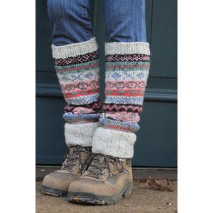 Pachamama - Wollen beenwarmers met ingebreide patronen - Oatmeal - Finisterre - One size - Fair trade - 100% wol