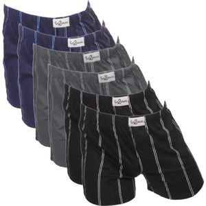 Fun2wear/Funderwear heren boxershorts wijd - 6-pack - maat L - Streep zwart/antraciet/marine