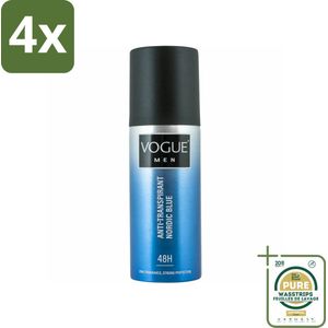Vogue Anti-Transpirant Nordic Blue 150 ml - Voordeelverpakking - 4 stuks - Mannen - Frisse Geur