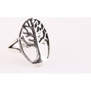 Fijne opengewerkte zilveren ring met levensboom - maat 19.5