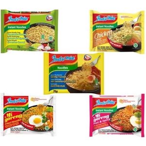 Indomie Instant Noodles, 5 soorten, Kip, Groente, garnaal, Mi goreng , Mi goreng BBQ chicken 30 x 75 g