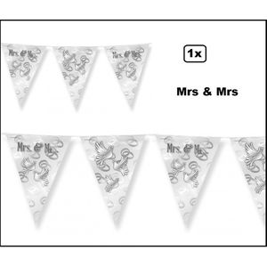 Vlaggenlijn Mrs. & Mrs. 10 meter zilver - Dames - Vlaglijn Trouwen huwelijk themafeest party