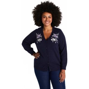 Effen zacht vest met V-hals, korte knoopsluiting en borduursel