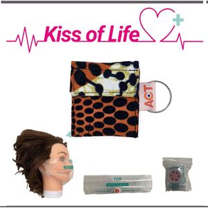 Kiss of Life Sleutelhanger | Reanimatiemasker, Beademingsmasker, CPR masker | Oranje - Zwart - Olijfgroen | Handgemaakt, Uniek | Steun het goede doel