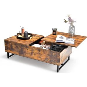 Salontafel in hoogte verstelbaar, 2 niveaus, bijzettafel met metalen frame, salontafel van hout, koffietafel voor woonkamer en kantoor, 110 x 60 x 38 cm (vintage)