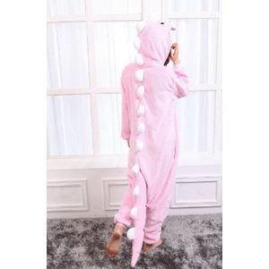 KIMU Onesie Lichtroze Draak Pak - Maat XL-XXL - Drakenpak Dino Kostuum Roze Pak - Dinosauruspak XXXL 3XL Pyjama Zacht Huispak Dames Heren Festival
