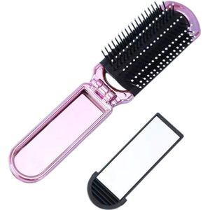 Opvouwbare Haarborstel - Roze | 11 x 3,9 cm | Spiegel/Inklapbaar | Fashion Favorite